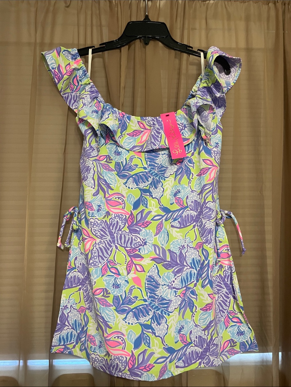 Lilly Pulitzer Zoya Ruffle Romper - Purple, Lime & Hot Pink